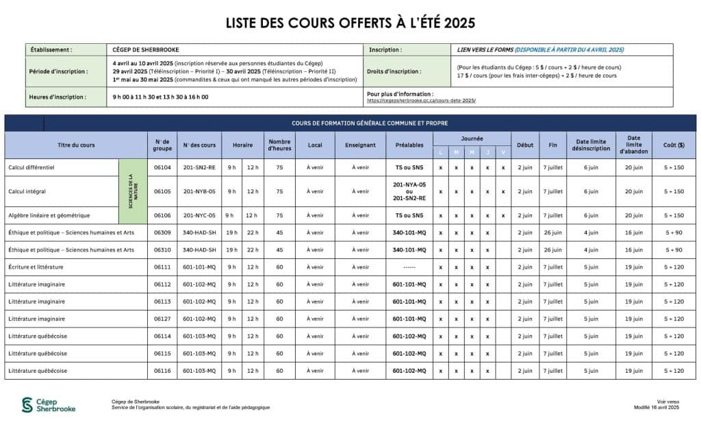 Tableau des cours ete 2025 etudiants Page 1